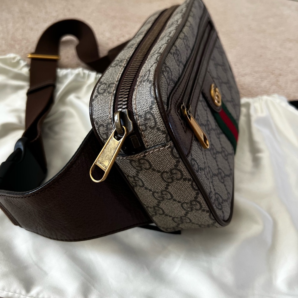 Gucci GG Supreme Web Canvas Belt Bag in Beige with Green & Red Stripe - Picture 3 of 13
